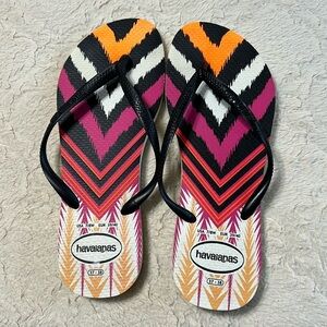 Havaianas 7/8 Tribal Print Slip On Flip Flop Sandals
